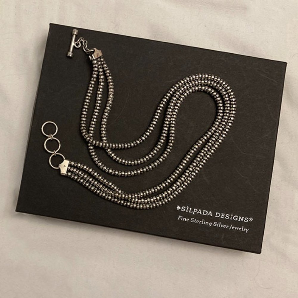 Silpada rare retired 3 strand Sterling Silver popcorn necklace